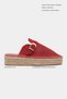 Maren Red Suede Leather Laser Perforated Buckle Detail Straw Sole Women's Espadrille Slippers - 2