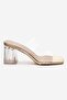 Women's Two-Strap Transparent Heeled Slippers Sandals Brovin Gold Wrinkled - 5