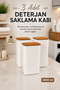 3-Piece 3 Lt Labeled Detergent Storage Container with Wooden Lid – Multi-Purpose Bathroom Kitchen Organizer Box White