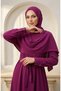Cape Detailed Belted Hijab Dress 2291-06 Plum - 3