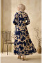 Viscose Fabric Patterned Hijab Dress 4123-05 Navy Blue - 5