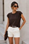 Women's Brown Cotton Modal Crew Neck T-Shirt - Short Sleeve Blouse with Accessory Detail - 3
