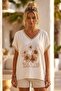 Italian Cream V-Neck Low Sleeve Polka Dot Thin Stone Flower Printed Casual Viscose Woven Blouse 70 60 - 5