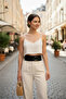 Black Women's Belt with Thick Ring Buckle Waist Accessory - 4