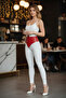 Red Women's Belt with Thick Corset Detail and Studded Design - 4