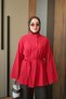 Women's Double Button Detailed Waist Tie Shirt Red