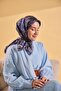 Twill Silk Scarf Royale Shawl Pattern Navy Blue 90X90 - 3