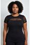 Black Viscose Plus Size Tulle Detailed Comfortable Fit Soft Fabric Oversized Tshirt - 2