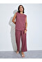 Burgundy Textured Sleeveless Top And Pants Modest Set - 3