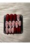 Handmade Press-On Nails Set - Deep Red Hearts Soft Pink French Tips Romantic Almond Custom Gel Nails - 2