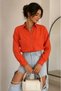 Women's Orange Cotton Linen Double Pocket Wooden Button Pinterest Oversize Shirt - 4
