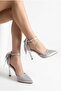 Women's Stoned Bow Detailed Ankle Strap Stiletto Pointed Toe Thin Heeled Evening Dress Shoes - 7