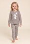 Girl's Cotton Crew Neck Mouse Printed Long Sleeve Pajama Set 9265 Brown - 2