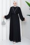 Women's Stone Detailed Belted Hijab Chiffon Evening Dress - 4