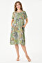 Khaki Italian Floral Patterned Double Side Pocket Dress 38 - 44 Size