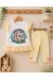 100% Cotton Unicorn Patterned Ruffled Tulle Flounce Half Leggings Top and Bottom Summer Two-Piece Set - 2