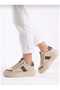 Women's Beige Thick Sole Casual Sneaker Sports Shoes – Brown Detailed Lace-Up Casual Model
