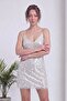 Women's Sequin Mini Dress with Straps V-Neck after Party Stylish Red, Ecru, Black - 2