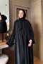 Abaya with Ruffled Sleeves (Shawl Included) - Black - 2