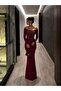 Body-Hugging Sequined Long Evening Dress 583329 Bordo - 5