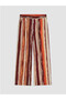 Burgundy Elastic Waist Striped Women's Trousers - 5