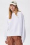 Oversized Cotton Womens Sweatshirt Loose Fit Crew Neck Cotton Women's Sweatshirt White - 4