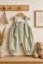 Baby Gingham Patterned 100% Cotton Jumpsuit M00848 Green - 5