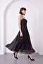 Women's Black Thin Strap Floral Patterned Maxi Event Dress - 2