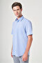 Blue Hard Collar Short Sleeve Pocket Comfort Fit Cotton Shirt 1004260180 - 3