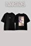 Floral Hali Pattern Design Back Printed Cotton Black Oversize T-Shirt