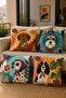 Bohemian Glasses-Wearing Dogs Patterned 4-Piece Throw Pillow Cover Set
