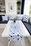 Blue and White Fish Runner and 4-Piece Throw Pillow Cover Set