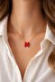 Letter m Red Enamel Gold Letter Necklace - 2