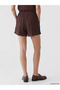 Brown Textured Women's Shorts with Elastic Waist - 3
