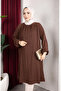 Bürümcük Fabric Raglan Sleeve Long Tunic 0902-07 Light Brown - 4