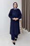 Women's Mini Stoned Casual Two-Piece Set with Pockets, Navy Blue