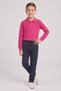Boys' Fuchsia Long Sleeve Polo Collar T-Shirt Navy Blue Ribbed Waist Canvas School Pants Bottom Top Set School Outfit