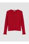 Özmarka New Season Red Crew Neck Ribbed Women's Knitwear Cardigan - 5