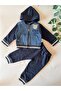 Denim Look Hooded Baby Boy Set 100% Cotton