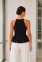 Women's Black Halter Neck Tie Detailed Sleeveless Peplum Blouse - 5