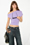 Azuran women's soft and flexible fabric one shoulder open smocked detailed body-fitting lilac blouse - 3