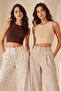Women's 92% Cotton Crew Neck 2-Piece Sleeveless Crop Tank Tops - Stretchy & Soft Texture