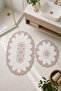 Liana 2-Piece Lace-Lined Non-Slip Leather-Based Oval Bath Mat Set with Lace and Washable Bath Mat