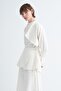 Women's Organic Cotton Shawl Collar Mobile Belt Skirted Blouse Ecru - 2