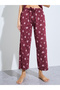 Burgundy Floral Cotton Blend T-Shirt and Pyjama Set - 4