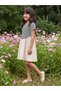 Globus Girls White Striped Round Neck Gathered Detail Fit & Flare Mini Dress - 2