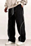 3-Piece Men's Oversized Sweatpants with Piping Detail, Wide Legs, Comfortable Fit, Black-Smoke-Grey - 2