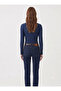 Women'S, Navy Blue Color, Front Placket & Snap Fasteners, Fitted Ribbed Camisole Fabric, Stretchy Knitted Blouse - 3