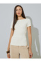 Cream Boat Neck Fitted T-Shirt - 3