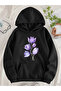 Unisex Floral Heart Printed Hooded Kangaroo Pocket Comfortable Fit Regular Cut Sweatshirt - 2